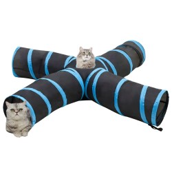 Tunnel pour chats à 4 voies Noir et bleu 25 cm Polyester 
