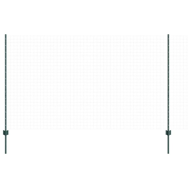 Poteaux de clôture argentés 22 pcs Vert 50 m x 1.4 m. Acier 