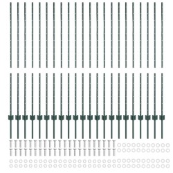 Poteaux de clôture argentés 22 pcs Vert 50 m x 1.4 m. Acier 