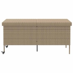 Boîte rangement jardin roues beige 160x55x75 cm résine tressée 