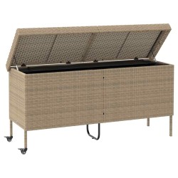 Boîte rangement jardin roues beige 160x55x75 cm résine tressée 