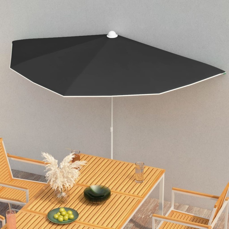 Demi-parasol de jardin avec mât 180x90 cm noir 