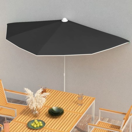 Demi-parasol de jardin avec mât 180x90 cm noir 