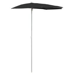 Demi-parasol de jardin avec mât 180x90 cm noir 