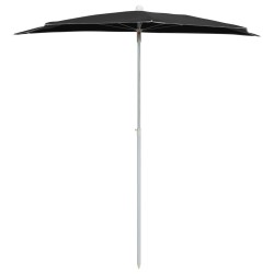 Demi-parasol de jardin avec mât 180x90 cm noir 