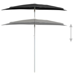 Demi-parasol de jardin avec mât 180x90 cm noir 