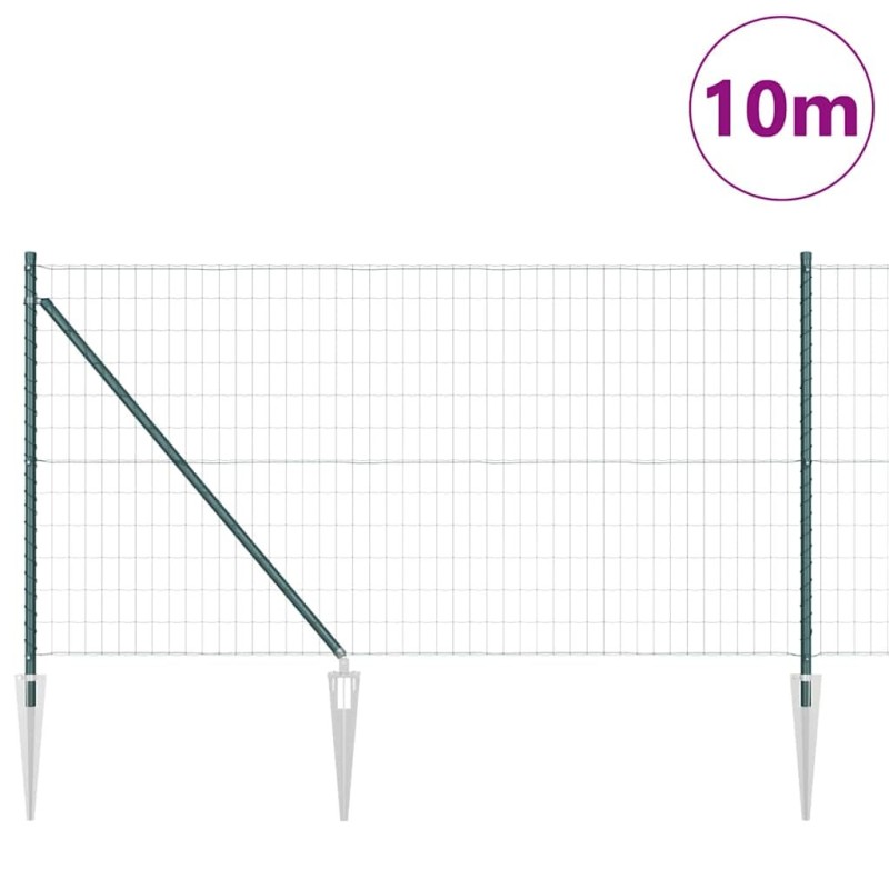 Clôture Euro avec 7 poteaux en pointe 1 x 10 m en acier galvanisé vert 