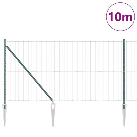 Clôture Euro avec 7 poteaux en pointe 1 x 10 m en acier galvanisé vert 