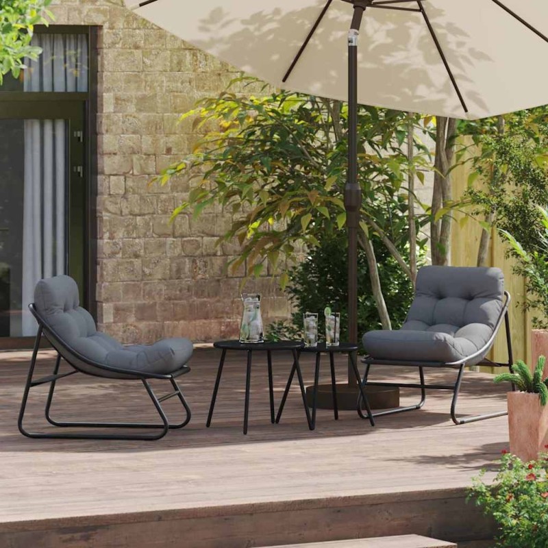 Chaises Relaxantes de Jardin 2 pcs avec Coussin Noir 60x80x71 cm Acier 