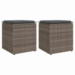 Tabourets jardin coussins lot de 2 gris 40x40x43 cm poly rotin 