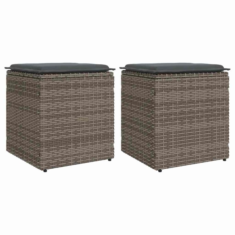 Tabourets jardin coussins lot de 2 gris 40x40x43 cm poly rotin 