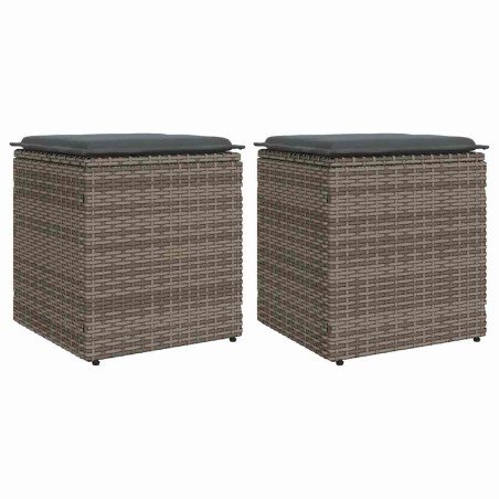 Tabourets jardin coussins lot de 2 gris 40x40x43 cm poly rotin 