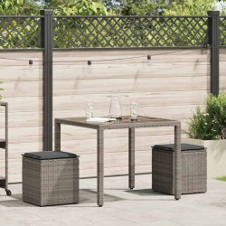 Tabourets jardin coussins lot de 2 gris 40x40x43 cm poly rotin 