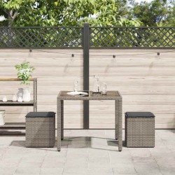 Tabourets jardin coussins lot de 2 gris 40x40x43 cm poly rotin 