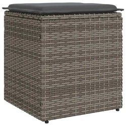 Tabourets jardin coussins lot de 2 gris 40x40x43 cm poly rotin 