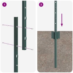 Poteaux de clôture 5 pcs en U vert de 100 cm en acier 