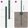 Poteaux de clôture 5 pcs en U vert de 100 cm en acier 