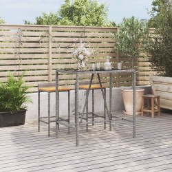 Table de bar et dessus en verre gris 110x70x110 cm poly rotin 