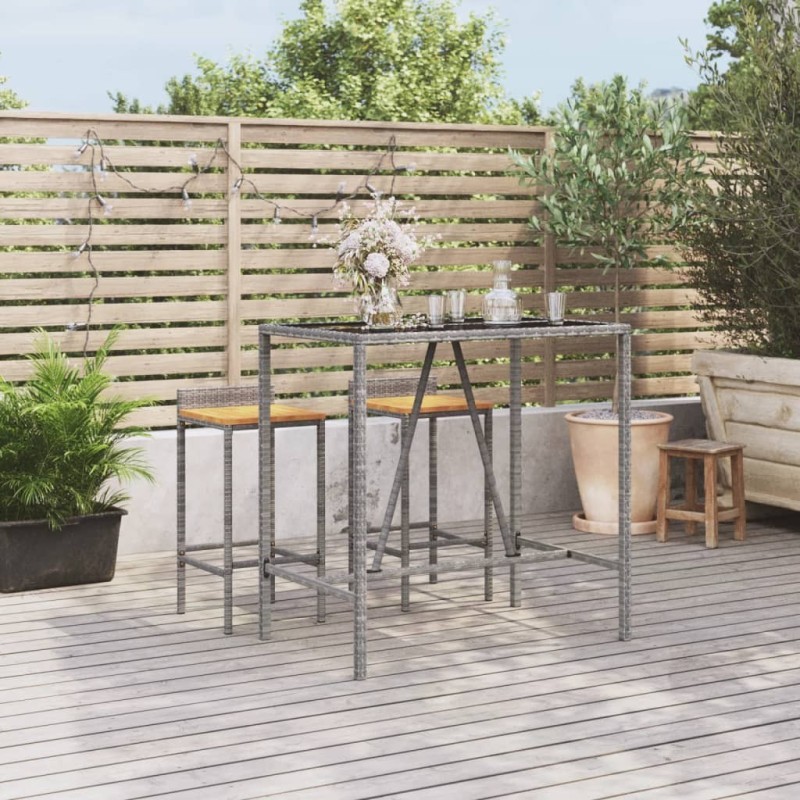 Table de bar et dessus en verre gris 110x70x110 cm poly rotin 
