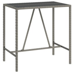 Table de bar et dessus en verre gris 110x70x110 cm poly rotin 