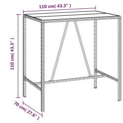 Table de bar et dessus en verre gris 110x70x110 cm poly rotin 