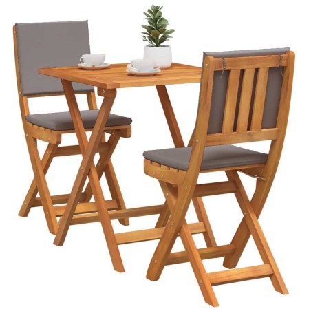 Ensemble de bistro pliant 3 pièces avec coussins, bois d'acacia massif 