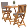 Ensemble de bistro pliant 3 pièces avec coussins, bois d'acacia massif 