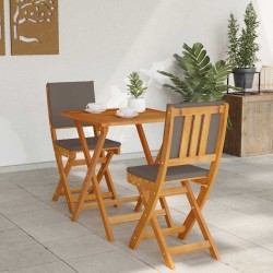 Ensemble de bistro pliant 3 pièces avec coussins, bois d'acacia massif 