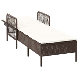 Chaise Longue Marron et crème Rattan PE 157 x 55 x 92 cm Pliable 