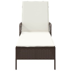 Chaise Longue Marron et crème Rattan PE 157 x 55 x 92 cm Pliable 