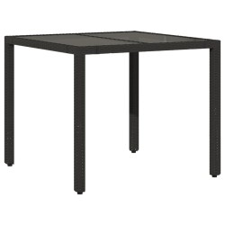 Table de jardin dessus en verre Noir 90x90x75 cm Résine tressée 