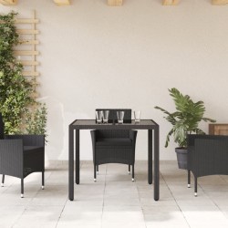 Table de jardin dessus en verre Noir 90x90x75 cm Résine tressée 