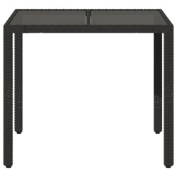 Table de jardin dessus en verre Noir 90x90x75 cm Résine tressée 