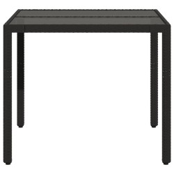 Table de jardin dessus en verre Noir 90x90x75 cm Résine tressée 