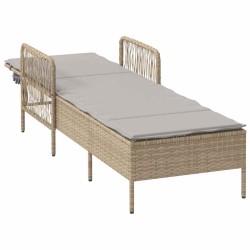 Chaise longue Beige et gris clair Rattan PE 157 x 55 x 92 cm 