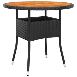 Table de jardin Ø80x75 cm Résine tressée et bois d'acacia Noir 
