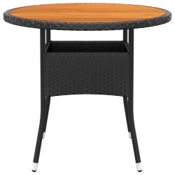 Table de jardin Ø80x75 cm Résine tressée et bois d'acacia Noir 