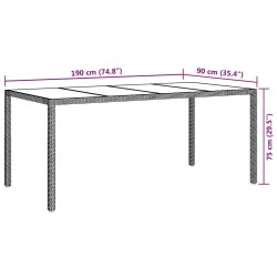 Table à Manger de Jardin Grise 190x90x75 cm Poly Rattan 