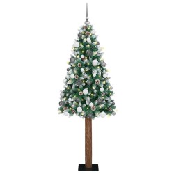 Sapin de Noël LEDs & Set de Boules Vert 210 cm PVC 