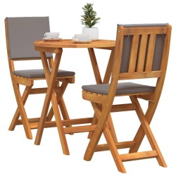 Ensemble Bistro Pliable 3 pièces avec Coussins en Bois Massif d'Acacia 