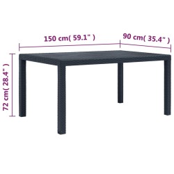 Table de jardin Anthracite 150x90x72 cm Plastique Aspect rotin 