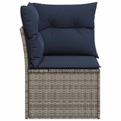Canapé d'angle de jardin avec des coussins gris en poly rotin 
