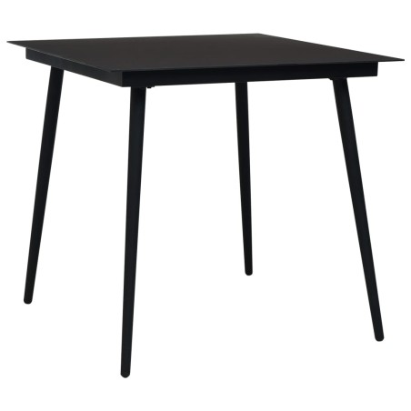 Table à dîner de jardin Noir 80x80x74 cm Acier et verre 