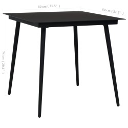 Table à dîner de jardin Noir 80x80x74 cm Acier et verre 