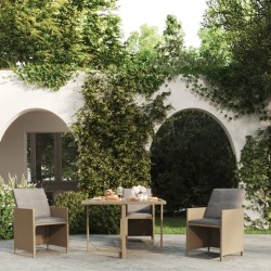 Table de jardin Beige 109x107x74 cm Résine tressée et verre 
