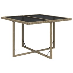 Table de jardin Beige 109x107x74 cm Résine tressée et verre 