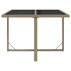 Table de jardin Beige 109x107x74 cm Résine tressée et verre 