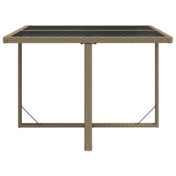 Table de jardin Beige 109x107x74 cm Résine tressée et verre 