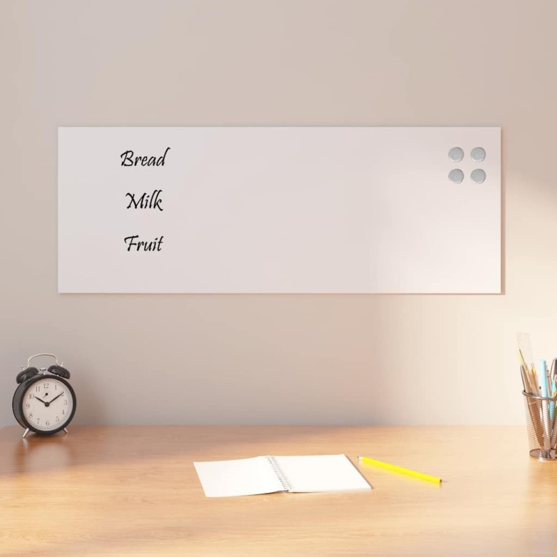 Tableau noir magnétique mural Blanc 80x30 cm Verre trempé 