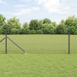 Clôture en fil soudé avec 7 poteaux spikes gris 0,4 x 10 m en acier 